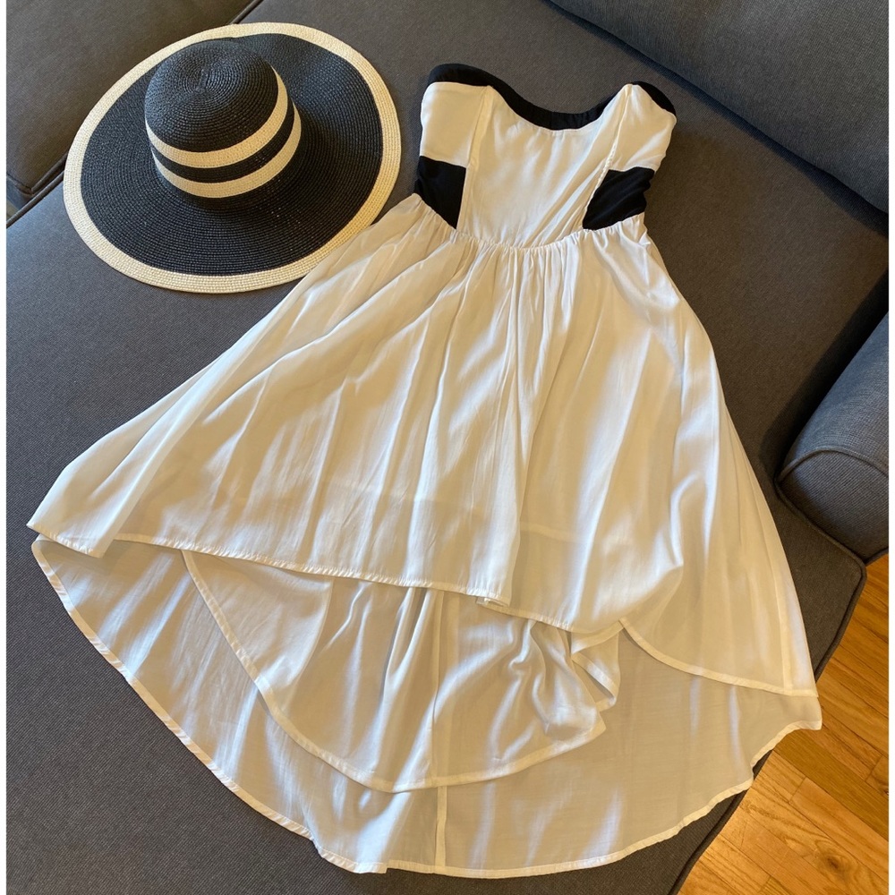 White & Black Strapless High Low Dress
